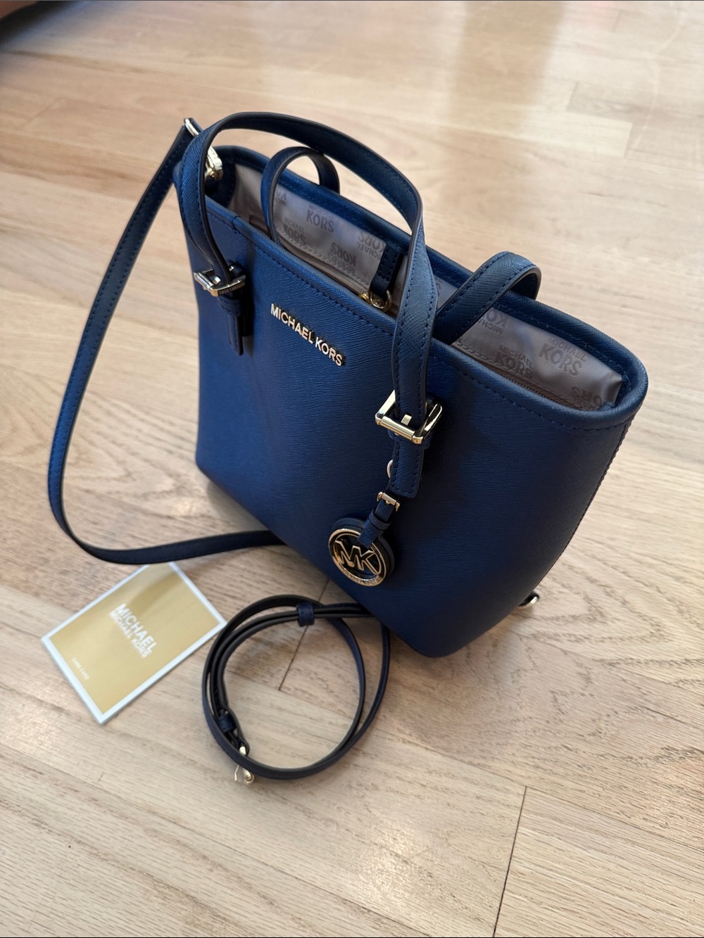 Michael Kors Navy Saffiano Satchel with Gold Hardware - Picture 3 of 3